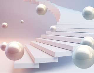 Фотошпалери 3Д кулі і рожеве небо 33300