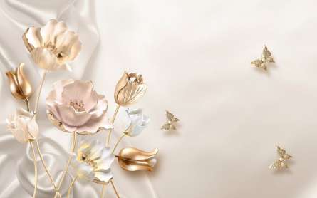 Фотообои Золотые 3д цветы