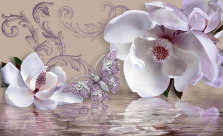 Фотошпалери 3д магнолії і брошка