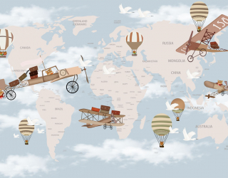 Фотообои Карта мира и самолеты 20099
