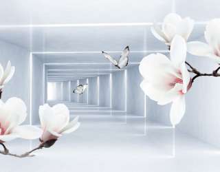 Фотошпалери квіти і 3Д тунель 29036