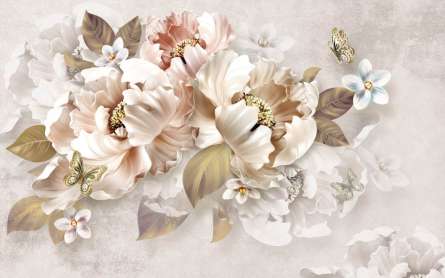 Фотошпалери золоті 3Д квіти