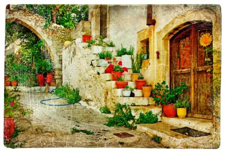 Фотошпалери Квіти в горщиках на сходинках Фотошпалери Квіти в горщиках на сходинках