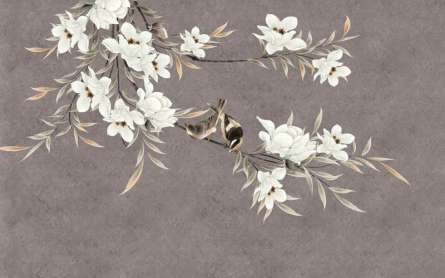 Фотошпалери гілки магнолії з квітами