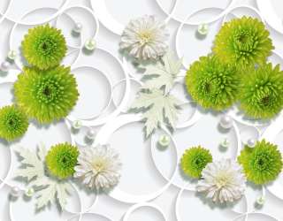 Фотошпалери зелені квіти на тлі білих кіл 21683