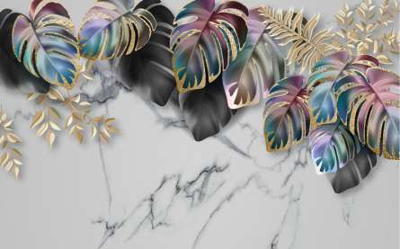 Фотошпалери тропічні листя з золотом Фотошпалери тропічні листя з золотом