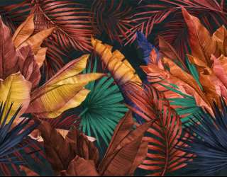 Фотошпалери яскраві тропічні листя 30989