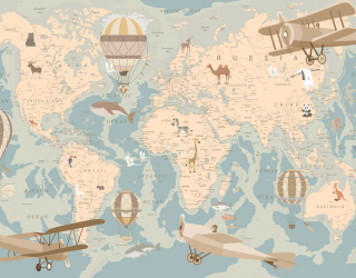 Фотообои Карта мира и самолеты 20047