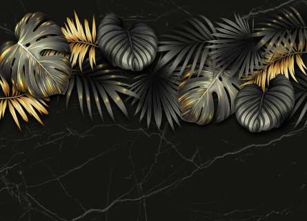 Фотошпалери золоті листя на чорному